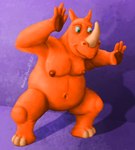 anthro arms_above_head belly crouching featureless_crotch hooves horn looking_away male moobs navel nipples nude nude_male orange_body overweight overweight_anthro overweight_male pose shaded_background simple_background smile solo sumo thick_arms thick_thighs toony wontonrhino wonton_(wontonrhino) mammal rhinoceros 2021 hi_res shaded