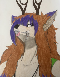 accessory almost_fully_inside anthro antlers bangs between_teeth body_in_mouth clothing collarbone crop_top duo eyewear female female/female freckled_face freckles furgonomics glasses green_eyes grin hair horn inner_ear_fluff inside_mouth inverted_eyes jewelry larger_female larger_pred long_hair looking_at_pred looking_at_prey necklace shirt short_hair simple_background size_difference smile tail tail_accessory tailband teeth tongue tongue_out topwear tuft vore whiskers dylanaildon_no_2 samantha_weltzin tirisk_(dylanaildon_no_2) domestic_cat felid feline felis forest_spirit mammal absurd_res hi_res shaded traditional_media_(artwork)