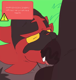 anthro balls biped black_body black_fur detailed_background duo erection face_fucking fellatio fur genitals grass green_eyes humanoid_genitalia humanoid_penis interspecies irrumatio male multicolored_body multicolored_fur oral oral_penetration penetration penile penile_penetration penis penis_in_mouth plant pokephilia red_body red_fur sex teeth text tongue tongue_out tongue_out_fellatio toothy_fellatio vein veiny_penis yellow_sclera ferrx nintendo pokemon generation_7_pokemon incineroar pokemon_(species) 2d_animation animated english_text frame_by_frame