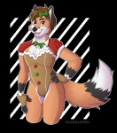 anthro bow_(feature) bow_tie bulge clothed clothing crossdressing fur hair looking_at_viewer male smile solo mxquill_(artist) canid canine fox mammal alpha_channel