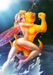 amber_eyes bait barefoot blonde_hair breasts butt feet female fishing gills hair humanoid_pointy_ears insect_wings kissing nude one_eye_closed pointy_ears soles solo split_form water wet wings krakenkatz fairy humanoid hybrid marine merfolk hi_res