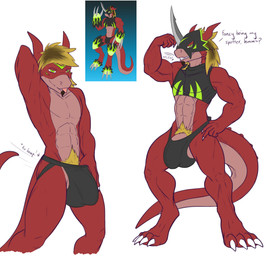 abs anthro armor attractiveness balls big_balls big_bulge big_penis big_tail bulge claws clothed clothing detailed_bulge facial_hair flexing flexing_bicep genitals goatee grin grinning_at_viewer half-closed_eyes hand_behind_head hand_on_bulge hand_on_hip headgear helmet holding_waistband horn horned_helmet huge_balls huge_bulge huge_penis humping inviting jockstrap looking_at_viewer male mask muscular narrowed_eyes paws pecs pelvic_thrust penis penis_peek pose presenting pubes revealing_outfit seductive skimpy smile smiling_at_viewer solo speedo spread_legs spreading stretched_clothing stretched_underwear stretching sultry_gaze swimwear tail text thick_tail tight_bulges tight_clothing tight_underwear underwear conditional_dnp flameyverdantfire samagthrav2 bandai_namco digimon flamey_(flameyverdantfire) digimon_(species) flamedramon absurd_res english_text hi_res pinup
