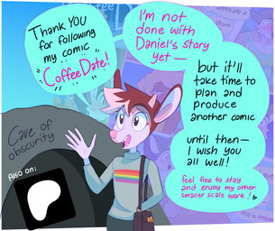 5_fingers anthro black_text border brown_hair clothed clothing detailed_background dialogue fingers fur gesture hair hand_in_pocket heart_after_text horn lgbt_pride long_sleeve_shirt male multicolored_hair open_mouth open_smile patreon_logo pink_nose pink_text pockets pride_colors purse rainbow_flag rainbow_pride_flag rainbow_symbol sharp_teeth smile solo speech_bubble standing tan_body tan_fur teeth text waving waving_hand white_border heresvix patreon dani_(heresvix) henri_(heresvix) bovid canid canine canis caprine deer mammal sheep wolf 2025 comic english_text hi_res