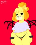 anthro clothing crop_top female shirt smug_face solo thong topwear underwear wide_hips wings wristband panthera_cantus animal_crossing nintendo square_enix the_world_ends_with_you isabelle_(animal_crossing) canid canine canis domestic_dog mammal absurd_res digital_media_(artwork) hi_res