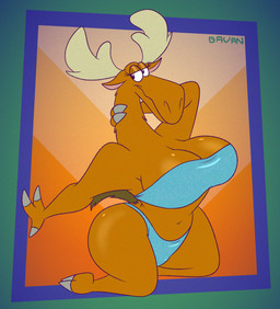 abstract_background anthro antlers big_breasts bikini breasts brown_body brown_fur butt cleavage clothed clothing female fur glistening glistening_breasts glistening_butt half-closed_eyes hand_behind_neck horn kneeling long_neck narrowed_eyes solo swimwear two-piece_swimsuit wide_hips gavanzude johnny_bravo_(series) becky_(johnny_bravo) deer mammal moose new_world_deer alternate_version_at_paywall digital_drawing_(artwork) digital_media_(artwork) hi_res signature