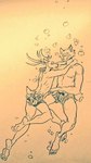 anthro bubble clothing duo holding_breath hug male male/male shirtless swimming swimwear underwater water wuffinarts beastars legoshi_(beastars) louis_(beastars) canid canine canis cervine deer mammal red_deer wolf