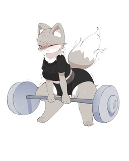 anthro barbell barefoot black_bottomwear black_clothing black_shirt black_shorts black_topwear blush bottomwear breasts clothed clothed_anthro clothed_female clothing countershading dipstick_tail exercise eyes_closed feet female female_anthro fur grey_body grey_ears grey_fur huge_hips huge_thighs inner_ear_fluff markings midriff neck_tuft shirt shorts simple_background small_waist solo standing straining tail tail_markings thick_thighs topwear tuft weightlifting white_background white_body white_countershading white_inner_ear_fluff white_tail_tip wide_hips workout abyss_creature_(artist) canid canine canis mammal wolf 2024 4:5 absurd_res digital_drawing_(artwork) digital_media_(artwork) full-length_portrait hi_res korean_description portrait