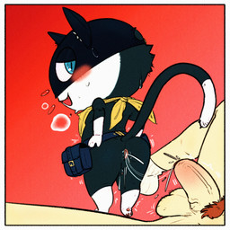 after_anal after_sex anal anthro anus backsack balls belt black_balls black_body black_fur black_penis black_tail blush bodily_fluids butt clothing cum cum_in_ass cum_inside duo footwear foreskin fur genital_fluids genitals larger_male leg_markings looking_back male male/male markings mask mostly_nude mostly_nude_anthro mostly_nude_male multicolored_body multicolored_fur multicolored_tail open_mouth pawpads penetration penis pubes raised_tail rear_view red_anus red_background red_pawpads scarf shortstack shortstack_male simple_background size_difference smaller_male smaller_penetrated socks socks_(marking) standing tail two_tone_body two_tone_fur two_tone_tail vein veiny_penis white_body white_clothing white_footwear white_fur white_socks white_socks_(marking) white_tail yellow_scarf lea_stellaria atlus megami_tensei persona_(series) persona_5 sega morgana_(persona) ambiguous_species felid feline mammal 1:1 2026 hi_res