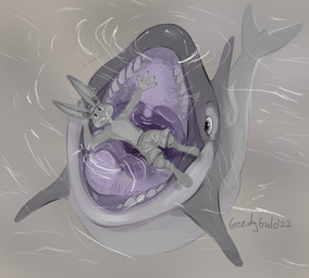anthro buccinator clothing dorsal_fin duo feral fin floating gaping_mouth glistening glistening_body glistening_skin high-angle_view imminent_vore lying male on_back open_mouth purple_mouth purple_tongue selective_coloring sharp_teeth smile swimming_trunks swimwear tail tail_fin teeth thalassophobia tongue tongue_out uvula vore water greedygulo fatescanner tank_(questionablesalsa) aquatic cetacean dolphin lagomorph leporid mammal oceanic_dolphin orca rabbit toothed_whale monochrome signature