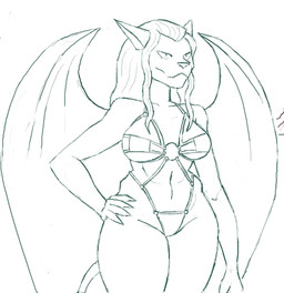 anthro bikini breasts clothing female hair hand_on_hip navel one-piece_swimsuit sling_bikini solo swimwear thick_thighs two-piece_swimsuit wide_hips wings redout disney gargoyles maggie_reed_(gargoyles) felid mammal mutate_(gargoyles) 2015 digital_media_(artwork) sketch