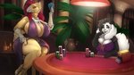 anthro avian_feet beak big_breasts black_body black_fur breast_size_difference breasts card casino cleavage clothed clothing curvy_figure detailed_background feathers female fully_clothed fur furniture heart_(marking) heart_symbol holding_object huge_breasts inside jewelry markings money necklace non-mammal_breasts poker_chip purple_sclera scuted_arms scutes sitting skimpy smile table tail tail_feathers tan_beak tan_body tan_feathers thick_thighs white_body white_fur wide_hips padunk liz_(draconder) padunk_(padunk) avian bear bird chicken galliform gallus_(genus) giant_panda mammal phasianid 2020 dated digital_media_(artwork) hi_res signature