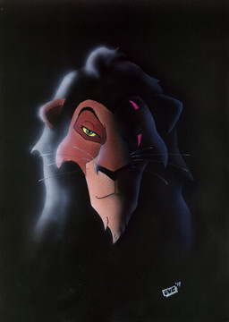 black_body black_fur black_mane brown_body brown_fur facial_scar feral fur light male mane scar solo whiskers unicorn_(artist) disney the_lion_king scar_(the_lion_king) 1997 high_contrast lighting tagme