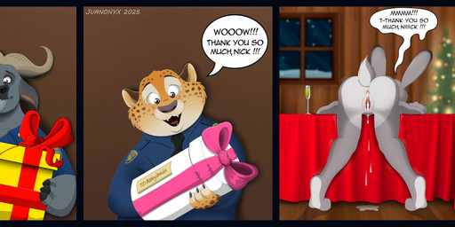 alcohol anus beverage bodily_fluids butt champagne christmas_tree container cum cum_in_ass cum_inside cup furniture genital_fluids genitals gift holidays merry_christmas nude officer plant table text tree vulva juanonyx christmas disney zootopia benjamin_clawhauser chief_bogo judy_hopps buffalo lagomorph leporid mammal rabbit absurd_res english_text hi_res