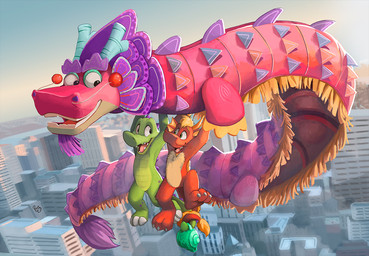 ambiguous_gender anthro building city featureless_crotch flying front_view fur glistening glistening_eyes green_body green_eyes group happy male nude open_mouth open_smile outside pink_body red_body red_fur red_tongue smile tail tail_tuft tan_body tan_fur tongue trio tuft young young_anthro young_male pandapaco mythology animate_inanimate crocodilian dragon furred_dragon furred_scalie mythological_creature mythological_scalie reptile scalie