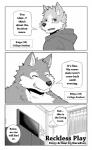 abs anthro biceps big_muscles canid canine canis clothing coat comic dialogue domestic_dog english_text fur greyscale hi_res male mammal monochrome multicolored_body multicolored_fur muscular muscular_male naruever simple_background text topwear wolf
