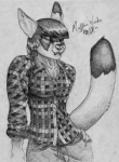 anthro clothed clothing female solo tail daelyhelaxon canid canine domestic_ferret fennec_fox fox hybrid mammal mustelid musteline true_fox true_musteline weasel greyscale monochrome