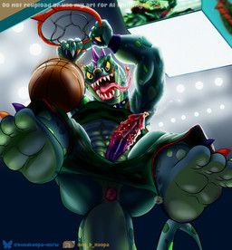 abs animal_genitalia animal_penis anthro anus ball basketball basketball_(ball) basketball_hoop basketball_uniform bodily_fluids bottomwear bottomwear_down claws clothed clothed_anthro clothed_male clothing collar display_device dripping drooling facial_piercing genital_fluids genital_piercing genitals golden_piercing golden_piercings male male_anthro male_focus midair muscular muscular_anthro muscular_arms muscular_male nails_painted nose_piercing open_mouth partially_clothed penis penis_piercing pierced_genitals piercing pink_penis precum precum_string prince_albert_piercing saliva saliva_drip saliva_on_tongue saliva_string scales screen sharp_teeth shorts shorts_down simple_background slit_penis social_media solo solo_focus spiked_collar spikes sportswear stadium stadium_background stadium_lighting stadium_lights tail teeth text tight_anus tongue tongue_out tongue_piercing uniform vein veiny_penis ben_d_koopa benediktus_(artist) columbia_pictures goat_(movie) sony_corporation sony_pictures sony_pictures_animation modo_olachenko komodo_dragon lizard monitor_lizard reptile scalie 2026 absurd_res hi_res watermark