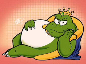 anthro cloak cloak_only clothed clothing crown crown_only hand_on_cheek headgear headgear_only jewelry lying male mostly_nude necklace necklace_only nude on_side partially_clothed resting solo kaffa mario_bros nintendo mario wart_(mario) amphibian frog 4:3 hi_res