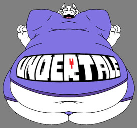 anthro belly belly_focus big_belly big_breasts blush breasts clothing female fur horn huge_belly hyper hyper_belly logo logo_on_clothing looking_at_viewer looking_down mature_anthro mature_female nipple_outline overweight overweight_anthro overweight_female solo thick_thighs white_body white_fur wide_hips faucyv undertale undertale_(series) toriel boss_monster_(undertale) bovid caprine goat mammal monster 2025 colored digital_drawing_(artwork) digital_media_(artwork)