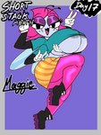 anthro areola big_breasts bottomwear breasts clothing female freckles hair holding_breast huge_breasts pink_hair raised_leg skirt solo jyto disney the_buzz_on_maggie maggie_pesky arthropod fly_(animal) insect 3:4 hi_res