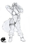 abs anthro armor barbarian big_breasts bikini_armor boots breasts clothed clothed_anthro clothed_female clothing female footwear fur hair long_hair muscular muscular_anthro muscular_female navel shoes solo standing tail unconvincing_armor ghostwolf lexi_(ghostwolf) canid canine canis mammal wolf 2024 signature sketch