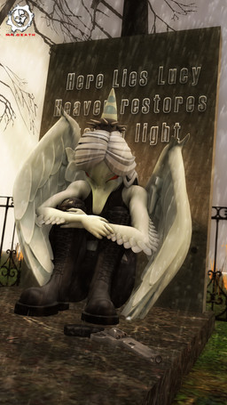 5_fingers anthro black_boots black_clothing black_footwear bone_frill boots cemetery clothing detailed_background elbow_feathers eyeliner eyes_closed feathered_wings feathers female fingers footwear frill_(anatomy) grey_body grey_feathers grey_hair grey_scales gun hair handgun long_hair makeup outside raining ranged_weapon revolver scales shoes sitting snout solo text tombstone weapon wings gearsassassins aeridiccore_(modeler) cavemanon_studios goodbye_volcano_high ko_op_(game_developer) snoot_game fang_(gvh) prehistoric_species pterosaur reptile scalie 2023 3d_(artwork) 9:16 absurd_res artist_name digital_media_(artwork) english_text hi_res huge_filesize source_filmmaker_(artwork) watermark