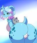 2017 anthro anthrofied anus bedroom_eyes big_butt biped blue_body blue_hair blue_skin breasts butt countershading digital_media_(artwork) female generation_1_pokemon genitals green_eyes hair half-closed_eyes hi_res horn huge_butt lapras lonbluewolf looking_at_viewer looking_back marissa_(aj_the_flygon) multicolored_hair narrowed_eyes naughty_face nintendo pokemon pokemon_(species) pokemorph presenting presenting_hindquarters purple_hair pussy rear_view seductive solo teeth thick_thighs two_tone_hair wide_hips