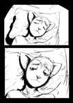 anthro canid canine canis close-up daniel_(hladilnik) hair hi_res hladilnik male mammal monochrome pillow short_hair sketch solo waking_up wolf