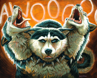 3_heads annoyed black_lips blue_eyes collar feral happy howl lips looking_at_viewer male multi_head sharp_teeth solo tail teeth tongue tongue_out whiskers panthera_arven european_mythology greek_mythology mythology canid canid_demon canine canis cerberus demon domestic_dog hellhound husky mammal mythological_canine mythological_creature nordic_sled_dog spitz signature