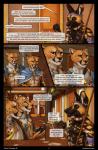 5_fingers abs african_wild_dog anthro canid canine cheetah clothed clothing comic conditional_dnp detailed_background dialogue digital_media_(artwork) ear_piercing english_text felid feline fingers group hi_res male mammal pawpads piercing text titusw url weapon