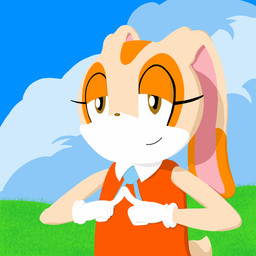 anthro brown_eyes clothing cloud cloudy_sky eyelashes female field fingers_together gloves grass half-closed_eyes handwear long_ears looking_at_viewer narrowed_eyes plant scut_tail short_tail sky skyscape smile solo tail young young_anthro young_female sock_puppeteer sega sonic_the_hedgehog_(series) cream_the_rabbit lagomorph leporid mammal rabbit 1:1 absurd_res hi_res