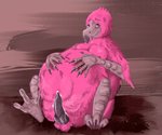 3_toes 5_fingers abdominal_bulge abstract_background animal_genitalia animal_penis anthro anthro_pred avian_feet balls beak belly big_belly black_claws black_penis bodily_fluids canine_genitalia canine_penis claws cum drooling erection feathers feet finger_claws fingers genital_fluids genitals hand_on_belly holding_belly humanoid_hands male male_pred non-mammal_balls nude penis pink_body pink_eyes pink_feathers saliva sitting solo toe_claws toes tongue tongue_out vein veiny_penis vore terraaa issac_(potatoflamingo) avian bird flamingo 2021 6:5 digital_media_(artwork) hi_res shaded