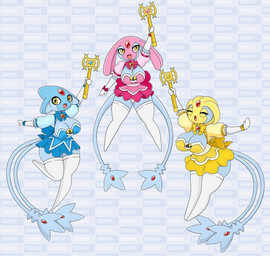 2_tails blue_body breasts cane clothing dress eyes_closed female group legwear magic_wand magical_girl_outfit multi_tail pokeball pokemorph stockings tail trio ultra_ball yellow_eyes urusee584 nintendo pokemon azelf generation_4_pokemon legendary_pokemon mesprit pokemon_(species) uxie absurd_res hi_res
