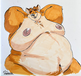 anthro belly big_belly big_moobs huge_moobs hyper hyper_moobs male moobs navel nipples obese obese_male overweight overweight_male solo uniparasite disney zootopia gideon_grey canid canine fox mammal red_fox true_fox 2023 hi_res marker_(artwork) pen_(artwork) traditional_media_(artwork)