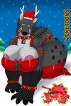 alligator alligatorid alythewolfcat anthro big_breasts big_butt breasts butt candy candy_cane canid canine canis christmas christmas_clothing christmas_headwear clothing collar crocodilian dessert female food hat headgear headwear hi_res holidays huge_breasts huge_butt hybrid macro magazine_page mammal muscular muscular_female pinup pose reindeer_antlers reptile ridus_(weretoons) santa_hat scalie solo thick_thighs wide_hips wolf