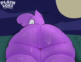 ambiguous_gender anthro blue_sky bodily_fluids butt fur grass_field moon night rear_view sky solo surprised sweat sweaty_butt wet wet_body wet_fur plainsokz salid ambiguous_species mammal hi_res