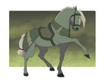 armor bridle cloud female feral looking_at_viewer saddle solo standing vernidex centaurworld netflix horse_(centaurworld) equid equine horse mammal hi_res watermark