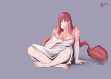 anthro big_breasts breasts claws clothing crossed_legs crossgender dress feathered_tail feathers feet female finger_claws fingers front_view hair humanoid_feet humanoid_hands long_hair long_tail mtf_crossgender non-mammal_breasts pink_body plantigrade purple_background purple_eyes red_body red_feathers red_hair shadow simple_background sitting smile solo tail text toe_claws toes white_clothing white_dress toashty cavemanon_studios goodbye_volcano_high ko_op_(game_developer) snoot_game reed_(gvh) reeda dinosaur dromaeosaurid prehistoric_species reptile saurischian scalie theropod velociraptor absurd_res artist_name colored digital_media_(artwork) digital_painting_(artwork) full-length_portrait hi_res painting_(artwork) portrait shaded