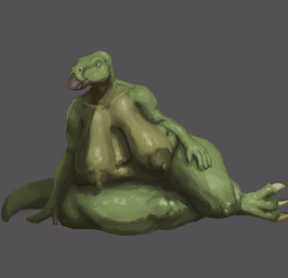 anthro areola beak belly big_belly big_breasts breasts female front_view glistening glistening_eyes green_areola green_body green_breasts green_eyes green_nipples grey_background huge_hips mouth_closed navel nipples non-mammal_breasts non-mammal_nipples nude obese obese_anthro obese_female on_ground overweight overweight_anthro overweight_female sagging_breasts simple_background solo tail unsigned wide_hips upai dinosaur iguanodontian iguanodontid ornithischian ornithopod prehistoric_species reptile scalie full-length_portrait hi_res portrait