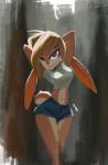 anthro big_breasts blonde_hair blue_eyes breasts clothed clothing female fur hair inside light looking_at_viewer solo stylized sunlight monbai tiara_wineheart hare lagomorph leporid mammal rabbit digital_media_(artwork)