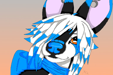 ambiguous_gender anthro black_eyes collar hair multicolored_hair ribbons ring simple_background solo two_tone_hair white_hair yukaosei canid canine canis domestic_dog fox hare husky hybrid lagomorph leporid mammal nordic_sled_dog rabbit spitz wolf aliasing digital_media_(artwork)