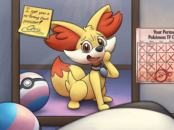 after_transformation ambiguous_gender asexual_pride_colors calendar collar everstone feral feral_pov first_person_view fur gender_transformation inner_ear_fluff lgbt_pride mirror mirror_reflection permanent_transformation pokeball post-it_note pride_colors reflection slow_transformation solo transformation transgender_pride_colors tuft yellow_body yellow_fur crizbn nintendo pokemon fennekin generation_6_pokemon pokemon_(species) 4:3 hi_res trans_(lore)