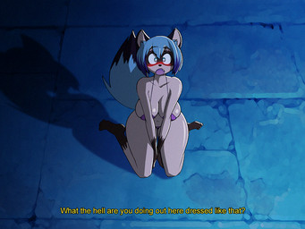 aged_up anthro barefoot big_breasts bikini black_body black_fur black_hair blue_body blue_eyes blue_fur blue_hair blush breasts brown_body brown_fur clothing dialogue feet female fur gloves_(marking) hair huge_breasts kneeling leg_markings looking_at_viewer markings micro_bikini mostly_nude multicolored_body multicolored_fur night offscreen_character open_mouth outside purple_bikini_top shadow short_hair socks_(marking) solo surprised swimwear two-piece_swimsuit dracojeff brand_new_animal studio_trigger michiru_kagemori canid canine mammal raccoon_dog tanuki 2022 4:3