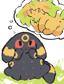 6_nipples anus blush blush_stickers duo fantasizing female feral genitals innie_vulva multi_nipple nipples simple_background thought_bubble vulva white_background x_anus petday nintendo pokemon eeveelution generation_2_pokemon generation_4_pokemon leafeon pokemon_(species) umbreon hi_res