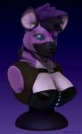 anthro black_body black_fur black_hair blue_eyes blue_hair breasts bust_statue cleavage clothed clothing female fur hair mane purple_body purple_fur solo topwear vest onissarle_(artist) herr_aardy_(character) hyena mammal striped_hyena 2015 3d_(artwork) bust_portrait digital_media_(artwork) portrait