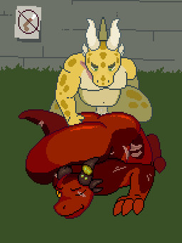 anal anal_penetration anthro butt duo erection female female_penetrated from_behind_position genitals grass horn male male/female male_penetrating male_penetrating_female nude on_ground open_mouth outside penetration penis plant red_body red_scales scales sex sign slightly_chubby smile yellow_body yellow_scales njorunn sir_squiggles kobold scalie 3:4 aliasing animated animated_gif digital_media_(artwork) low_res pixel_(artwork) pixel_animation short_playtime