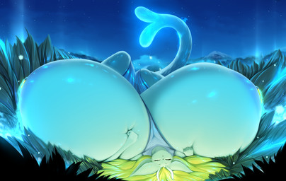 anthro areola big_breasts black_nose blue_areola blue_clothing blue_nipples blue_tail bodily_fluids breast_squish breasts clothing eyelashes eyes_closed female glowing glowing_tail grass huge_breasts hyper hyper_breasts lactating lying mountain night nipple_piercing nipples on_back outside piercing plant sky small_head solo squish star starry_sky tail thick_thighs unusual_bodily_fluids unusual_lactation white_body white_ears white_tail drakonst microsoft ori_(series) xbox_game_studios ori_(ori) guardian_spirit 2025 absurd_res colored detailed digital_media_(artwork) hi_res shaded