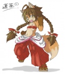 anthro asian_clothing brown_hair chest_tuft clothed clothing dipstick_tail east_asian_clothing fangs female flat_chested fur hair japanese_clothing kemono long_hair markings midriff open_mouth simple_background solo tail tail_markings teeth tuft white_background young young_anthro young_female koishi_chikasa canid canine fox mammal 2010