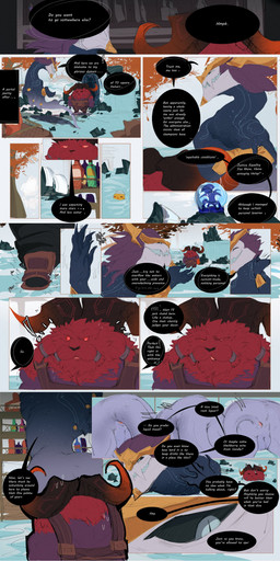 alcohol animal_genitalia anus beard beverage bodily_fluids dialogue duo facial_hair genital_slit genitals horn looking_at_another male male/male plant speech_bubble sweat tail text tree waterfall na1su league_of_legends mythology riot_games tencent aurelion_sol_(lol) ornn_(lol) bovid caprine dragon mammal mythological_creature mythological_scalie scalie 2025 absurd_res comic english_text hi_res