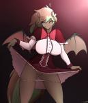 anthro clothed clothing female genitals looking_at_viewer panties panties_down partially_clothed pussy smile solo standing underwear underwear_down wide_hips wings da3rd leafly_green equid hybrid mammal hi_res